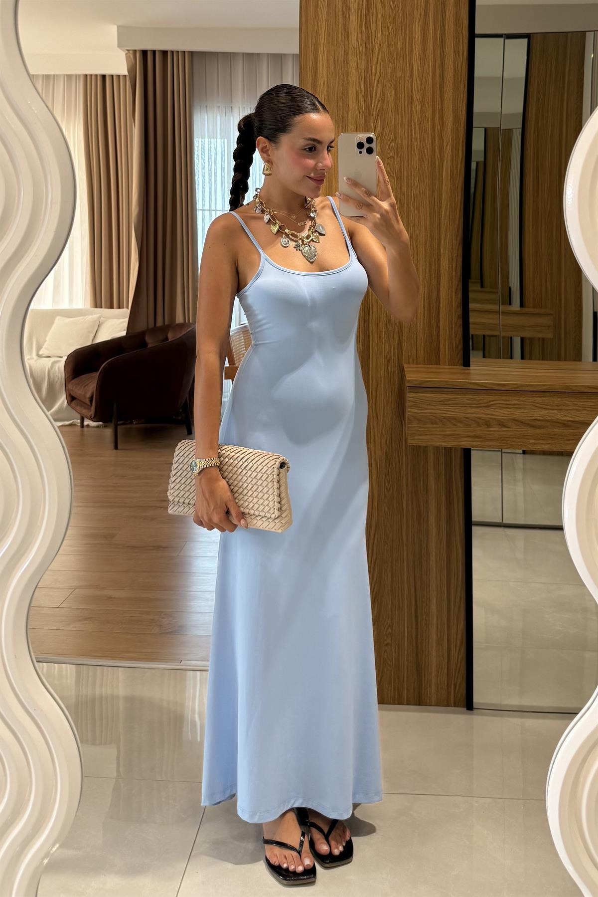 Kenway Mavi Streç İpli Elbise