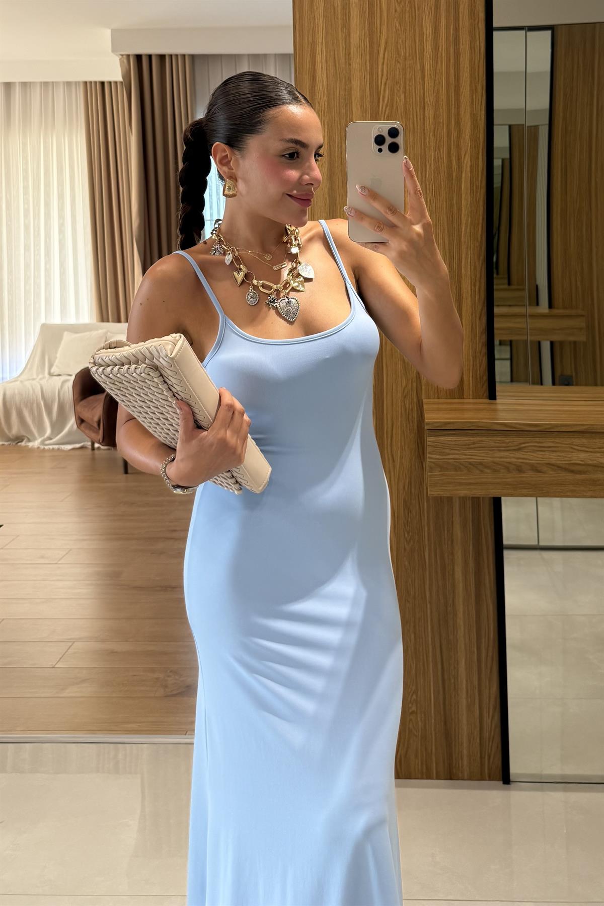 Kenway Mavi Streç İpli Elbise