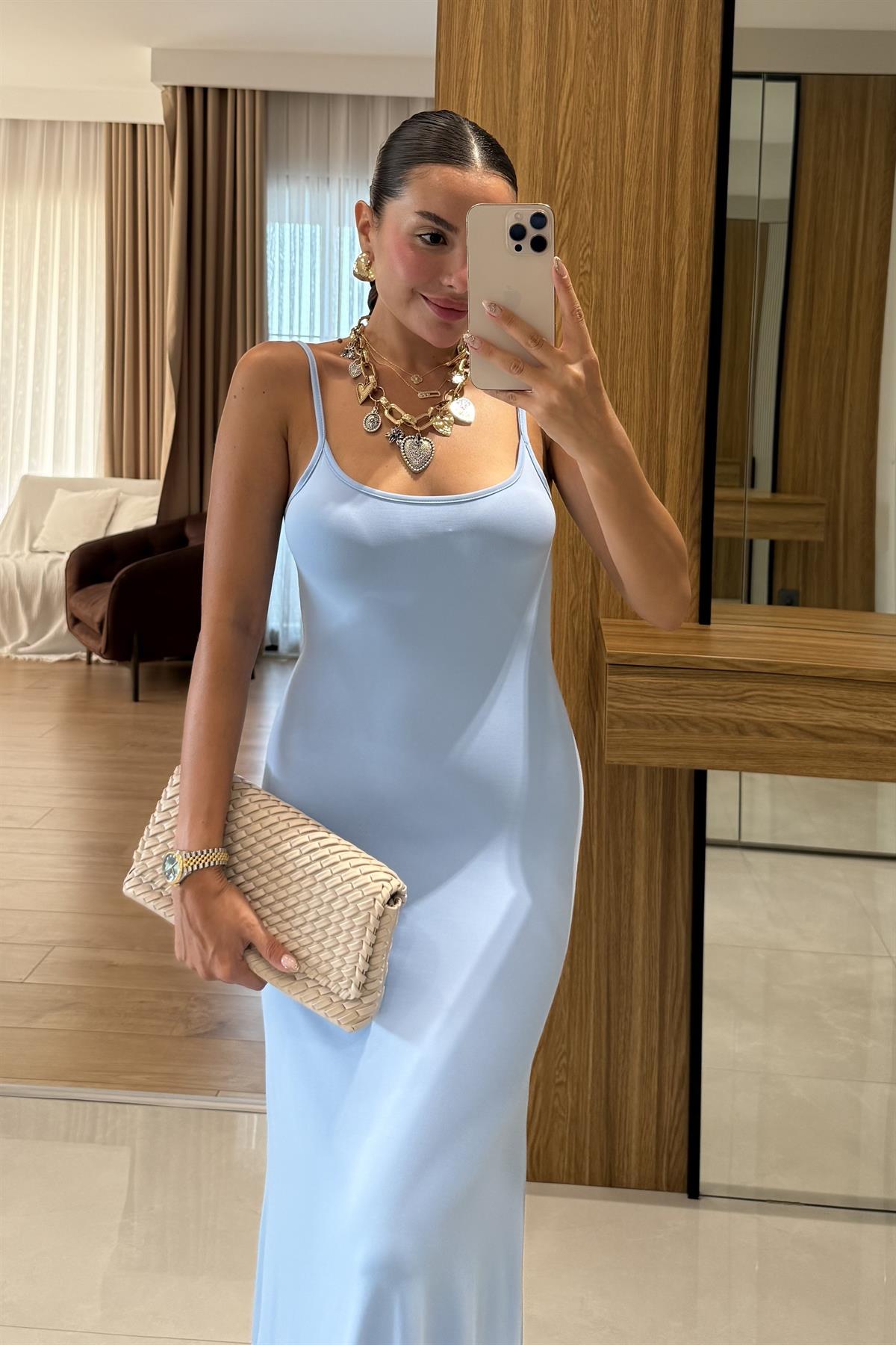 Kenway Mavi Streç İpli Elbise