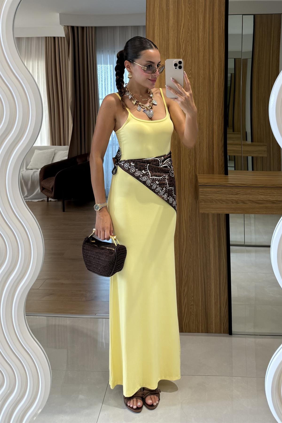 Kenway Sarı Streç İpli Elbise