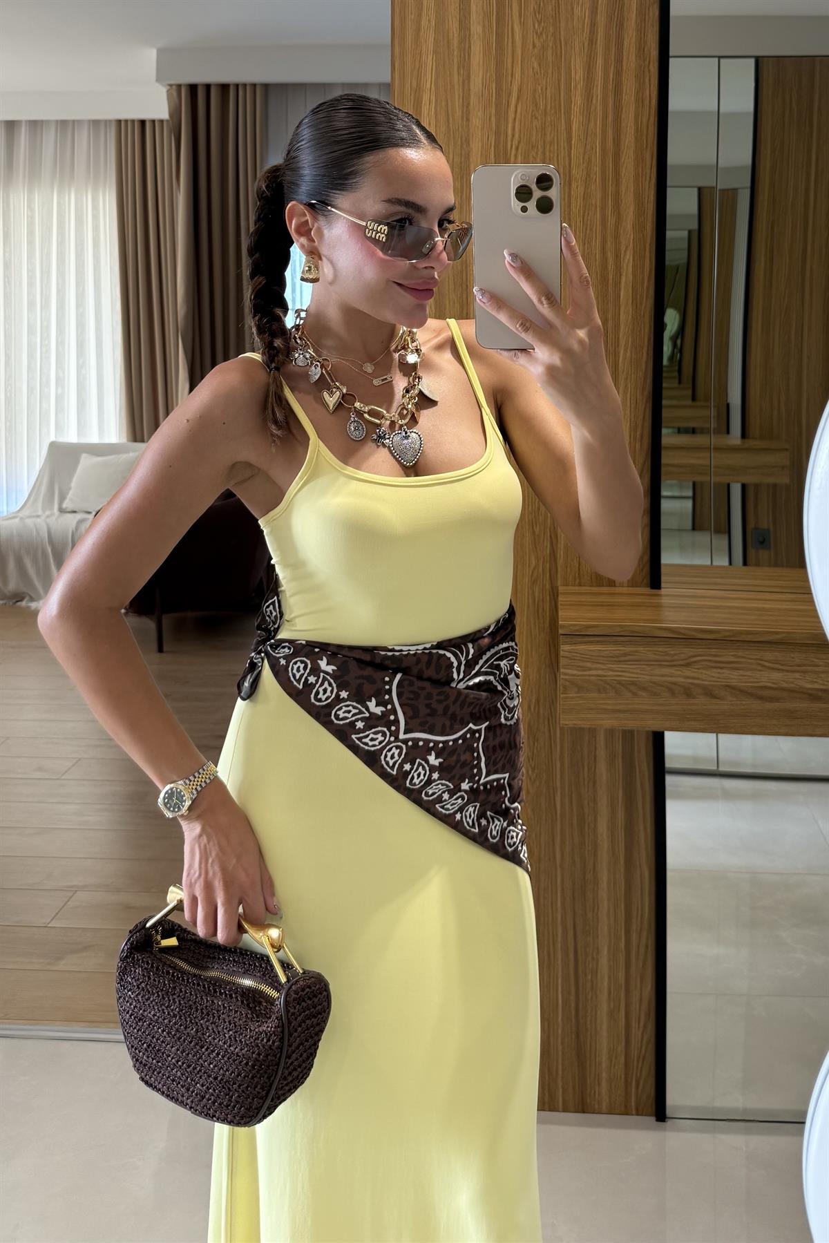 Kenway Sarı Streç İpli Elbise