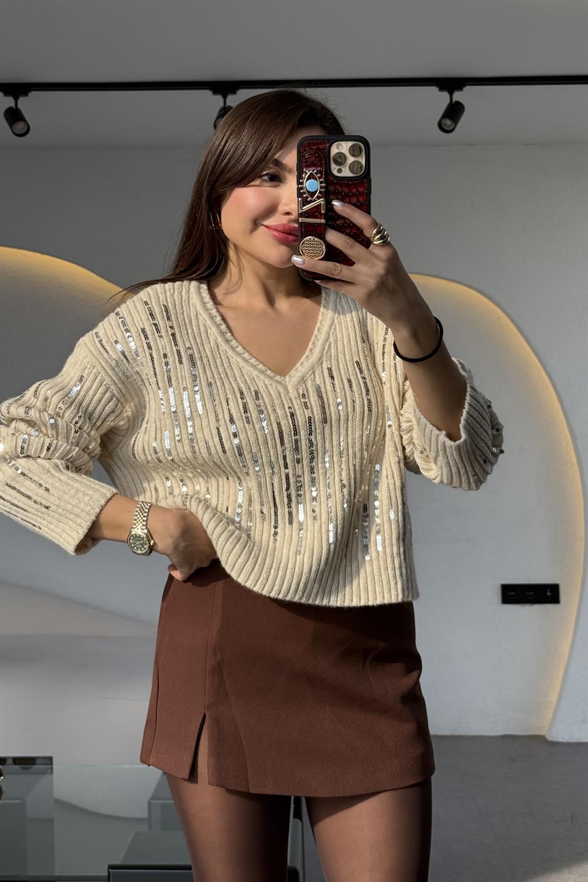 Keou Yırtmaçlı Acı Kahve Şort Etek