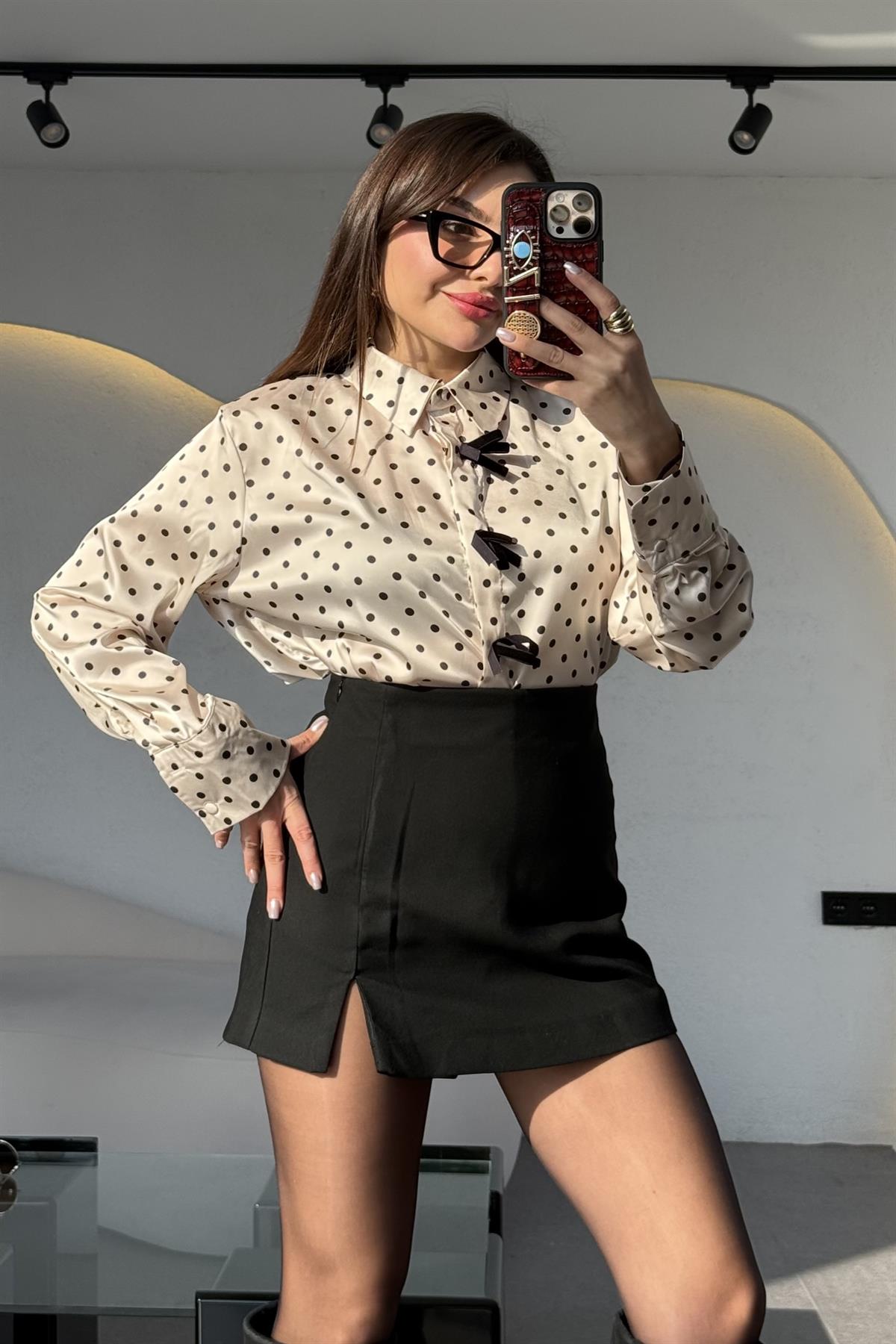 Keou Yırtmaçlı Siyah Şort Etek