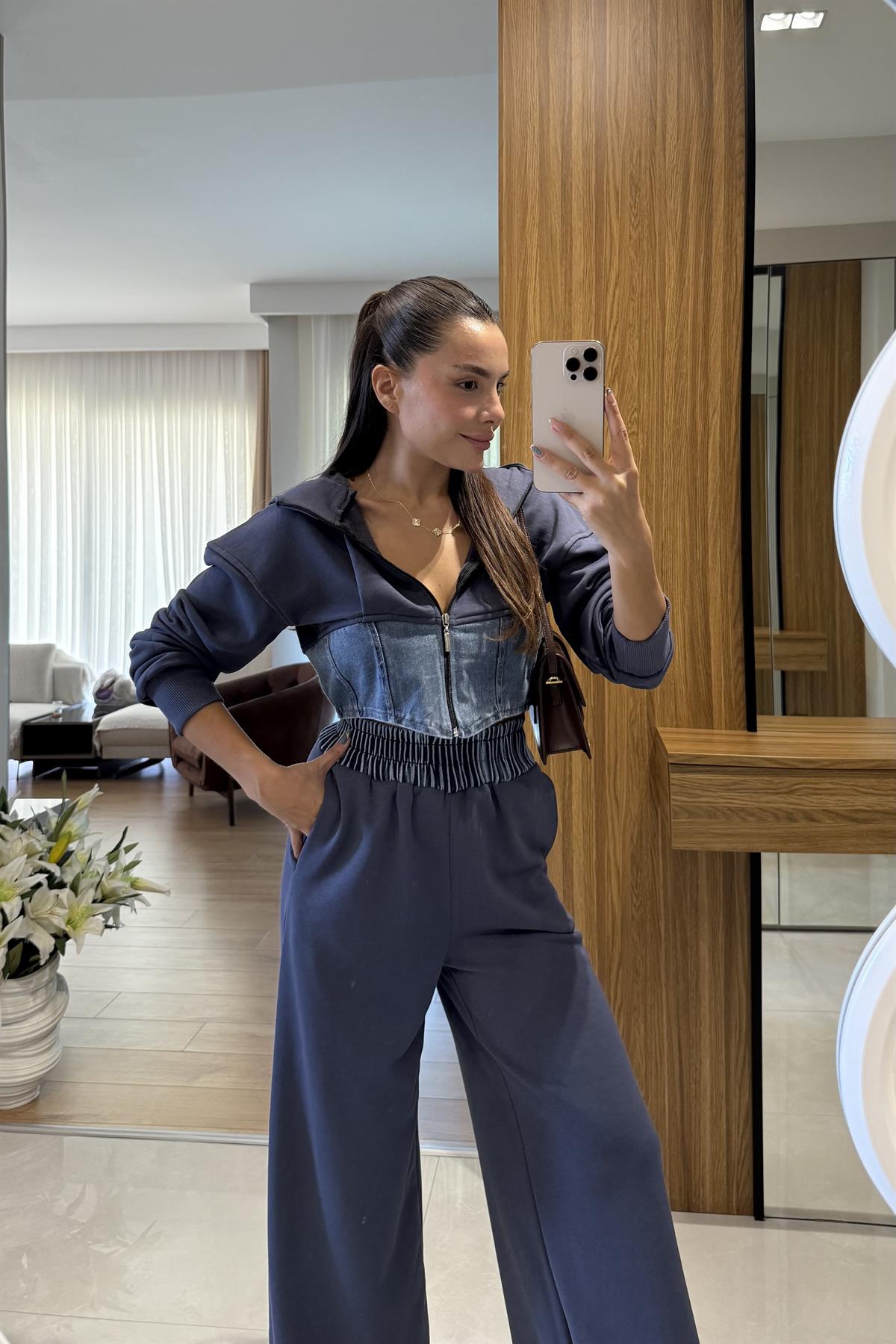 Kerry Antrasit Denim Karışımlı Takım