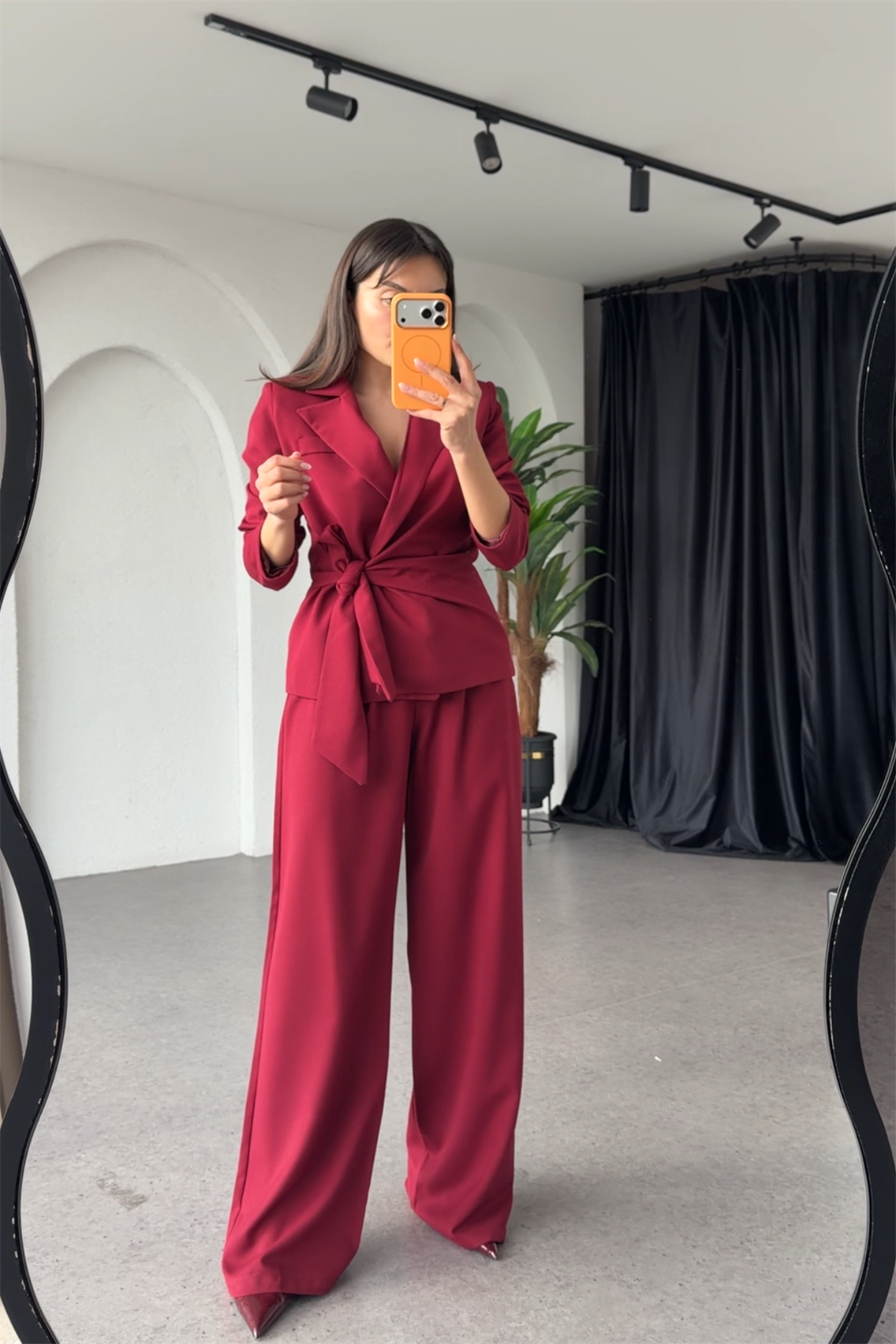Kewin Bordo Bağlamalı Premium Blazer Takım