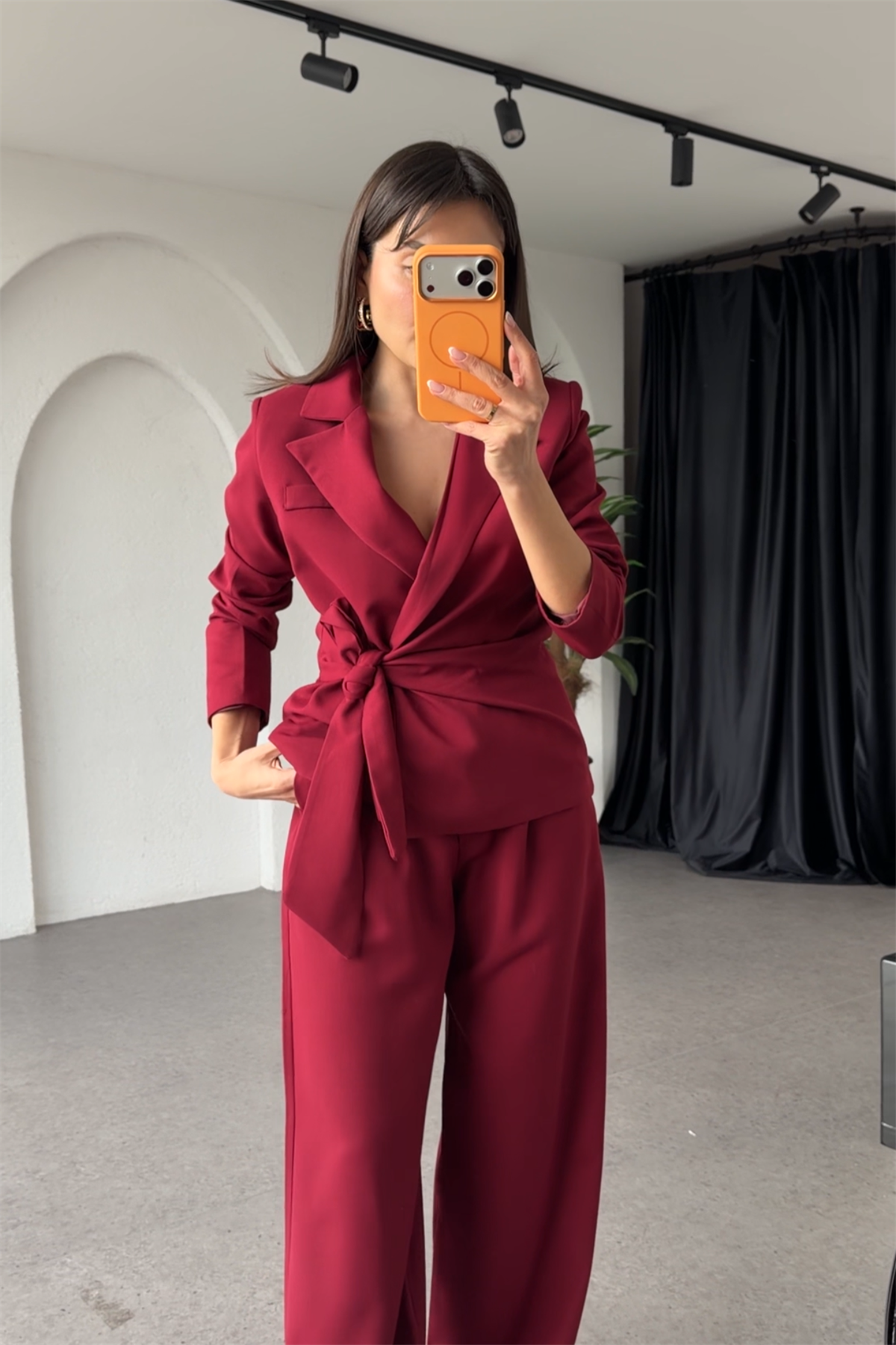 Kewin Bordo Bağlamalı Premium Blazer Takım
