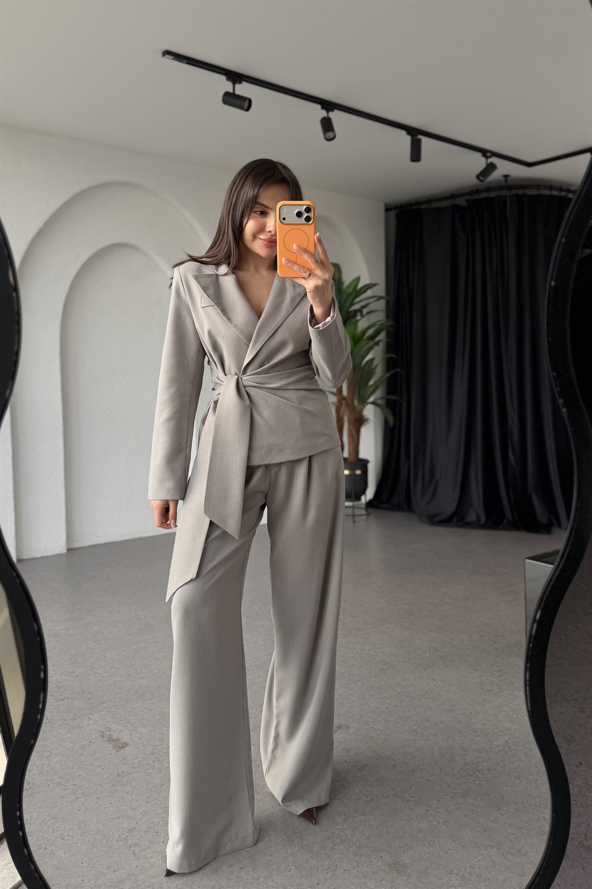 Kewin Gri Bağlamalı Premium Blazer Takım