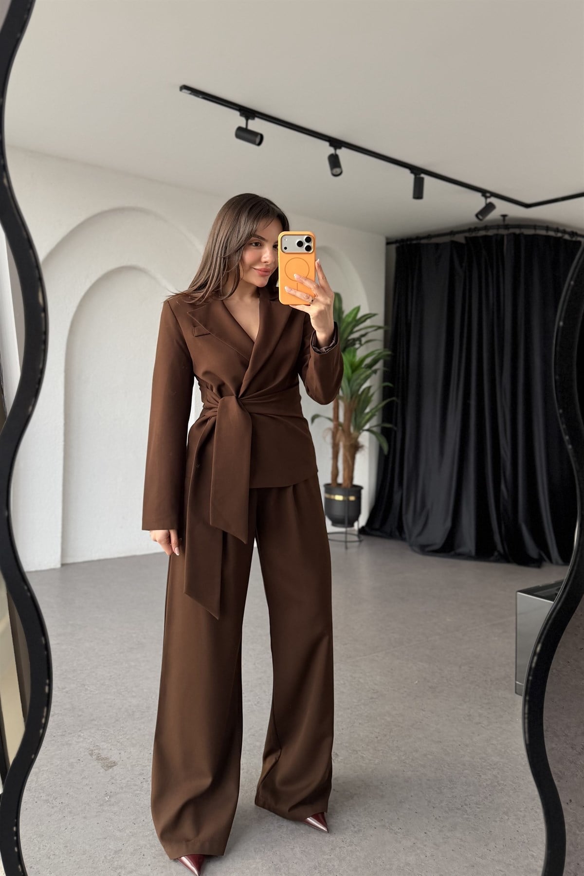 Kewin Kahve Bağlamalı Premium Blazer Takım