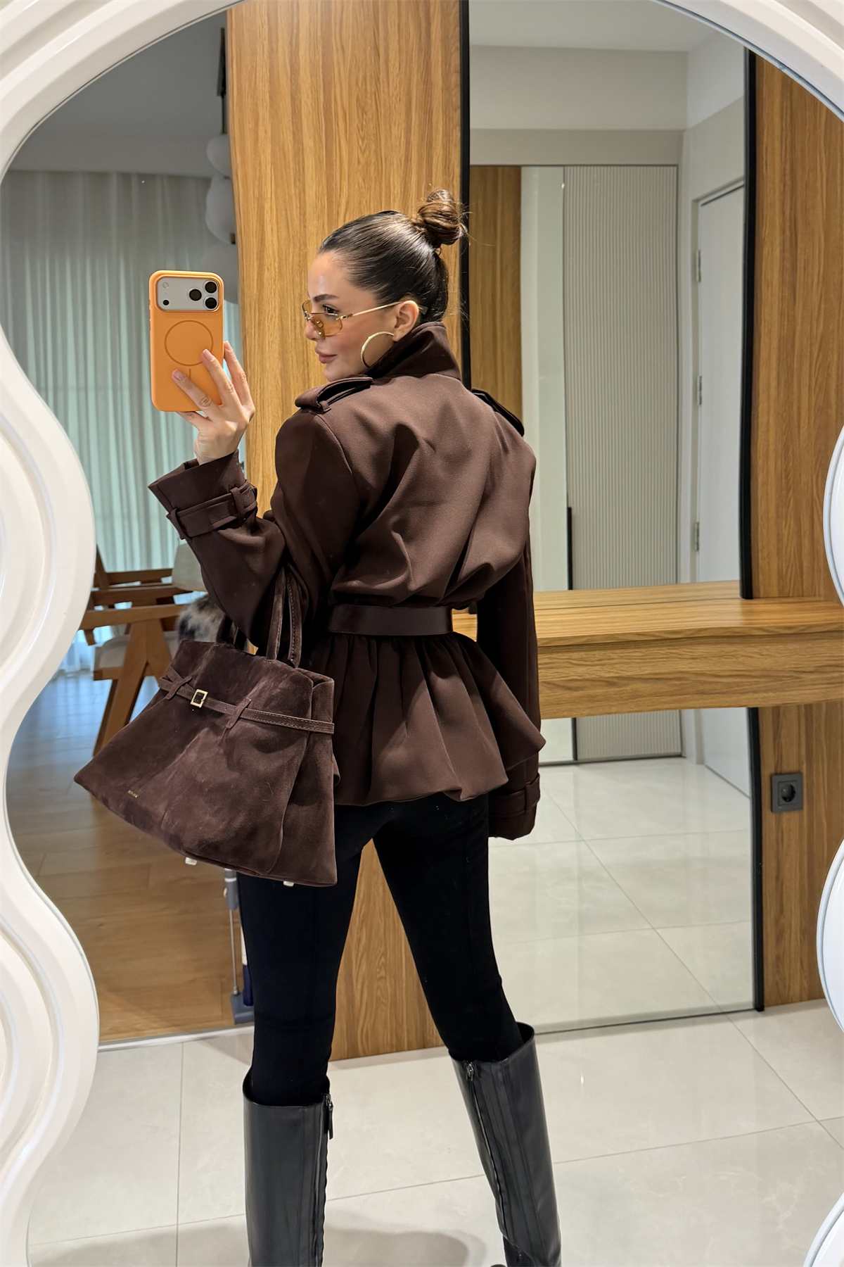 Keych Kahve Bel Lastikli Premium Ceket