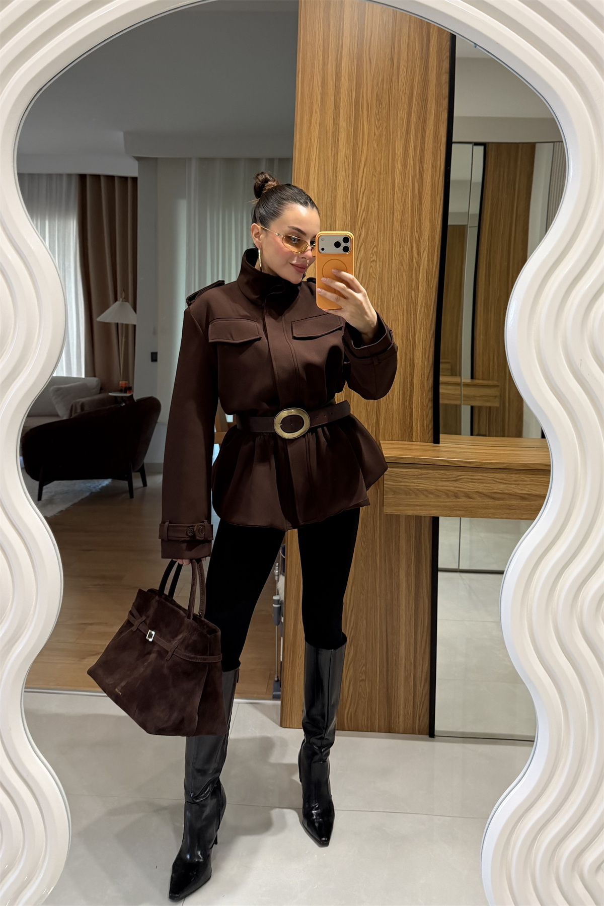 Keych Kahve Bel Lastikli Premium Ceket