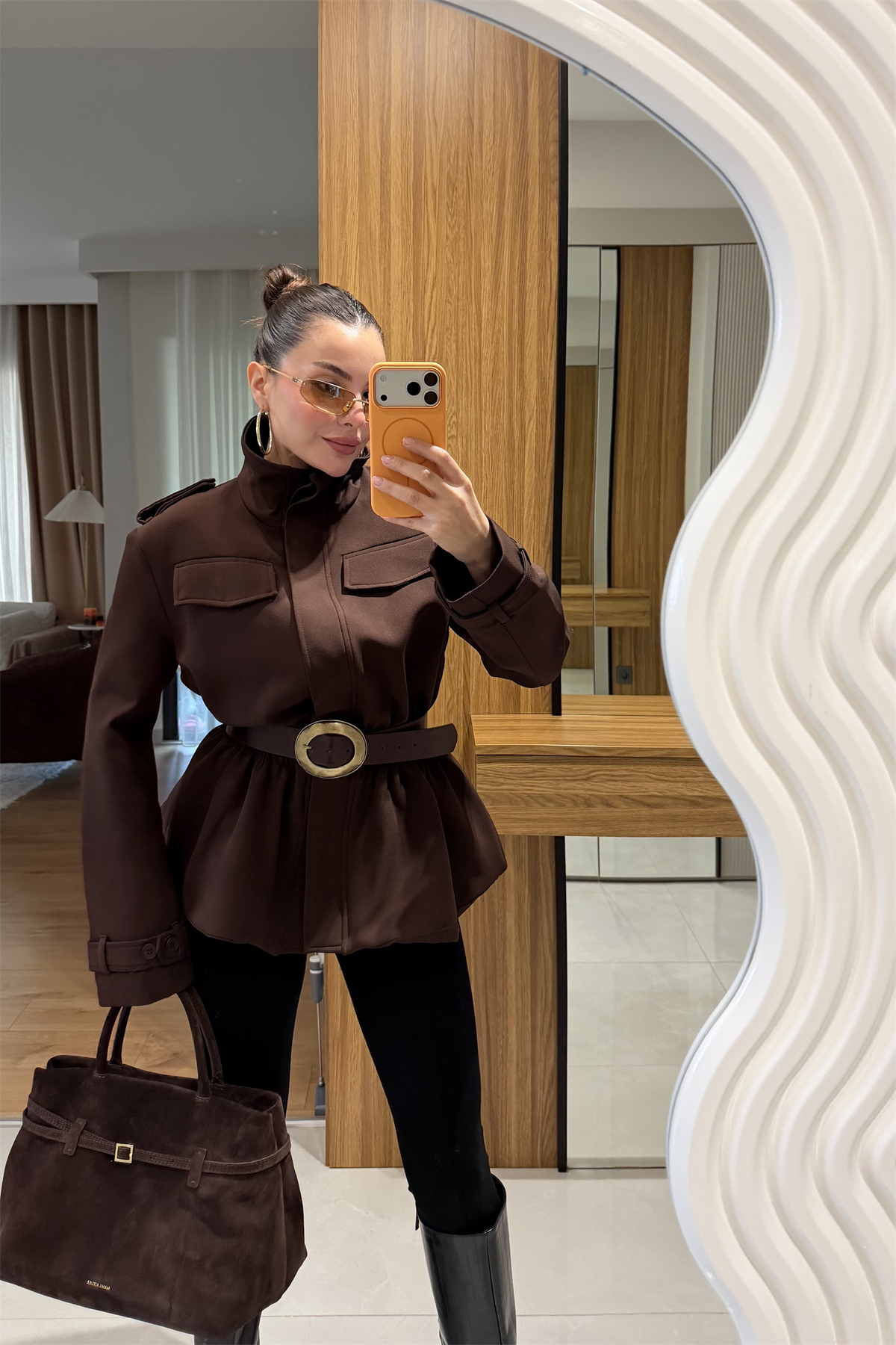 Keych Kahve Bel Lastikli Premium Ceket