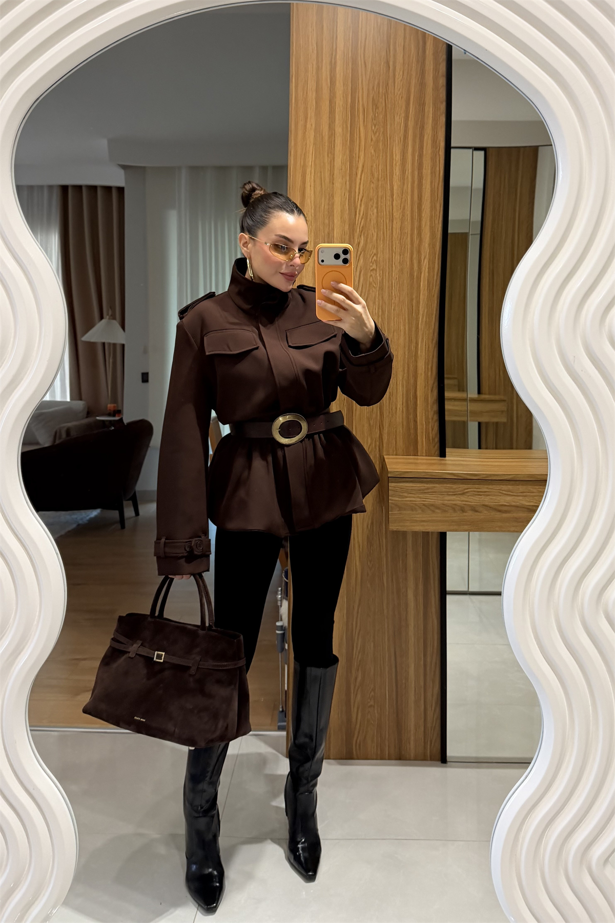 Keych Kahve Bel Lastikli Premium Ceket