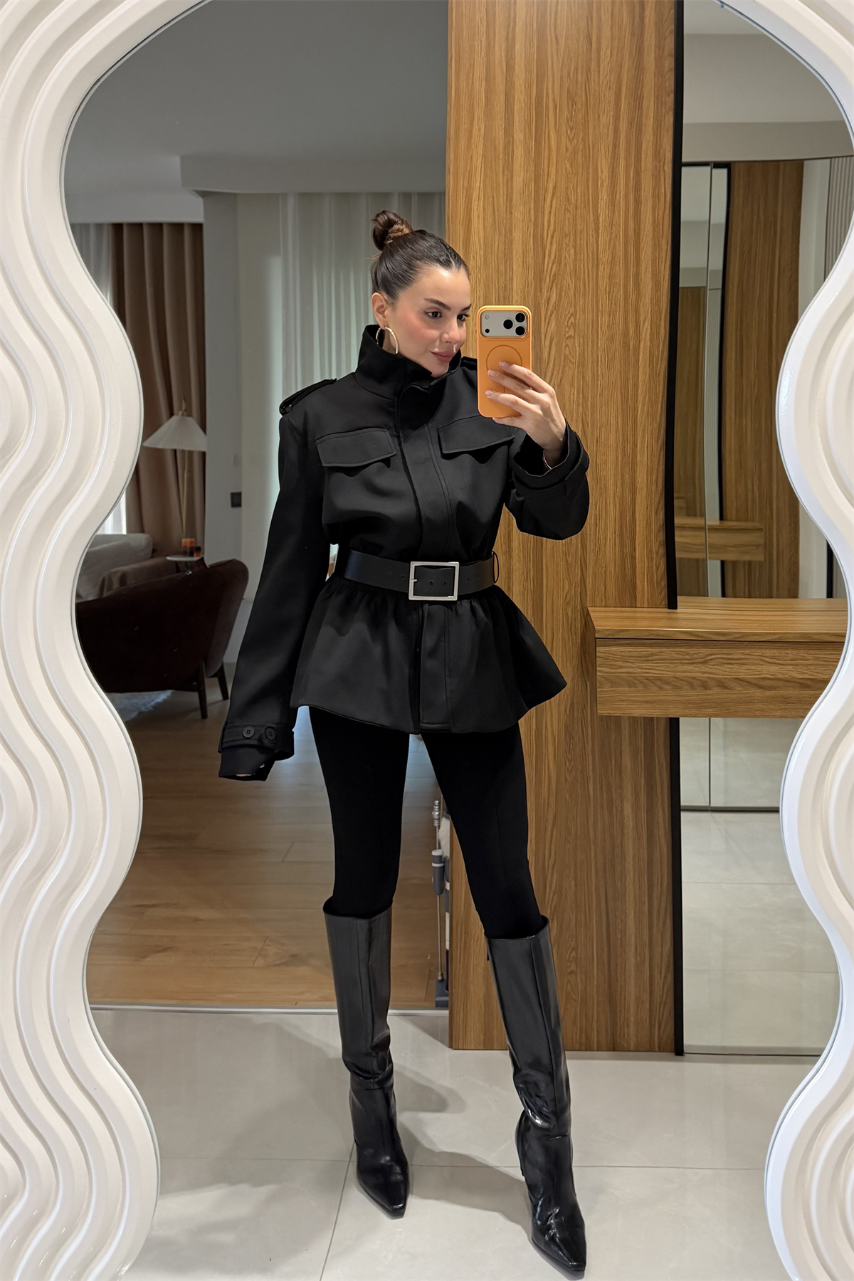 Keych Siyah Bel Lastikli Premium Ceket