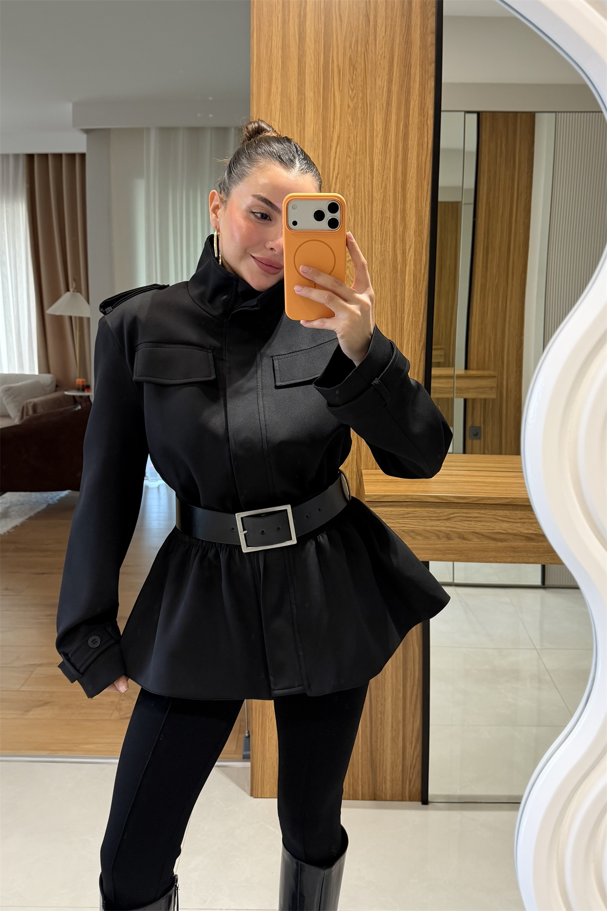 Keych Siyah Bel Lastikli Premium Ceket