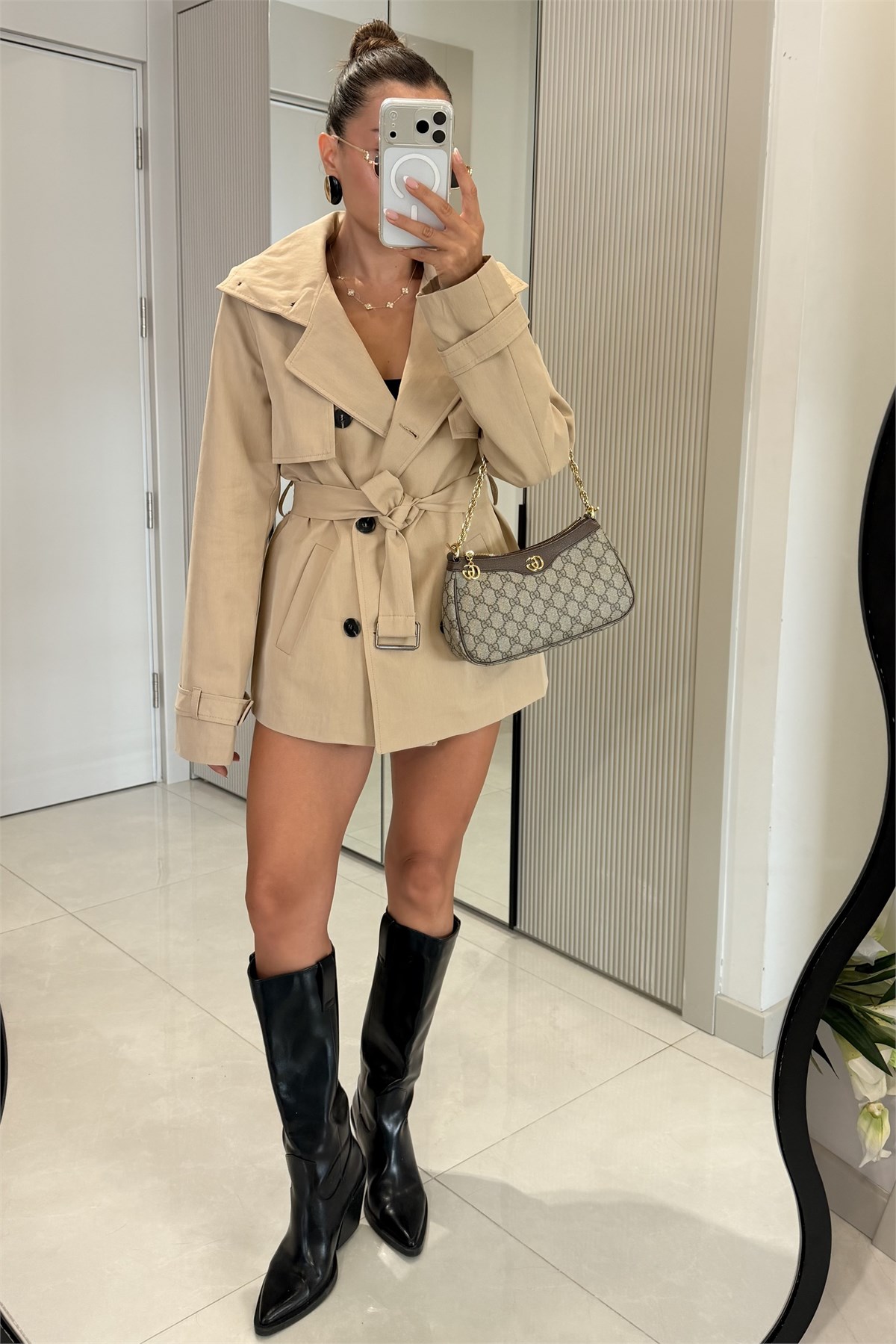 Kiara Camel Kemerli Trençkot