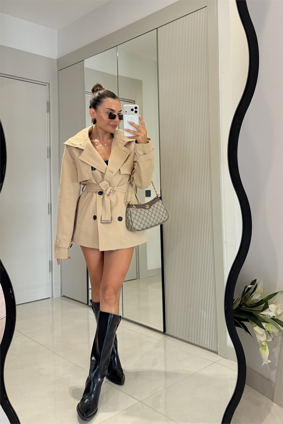 Kiara Camel Kemerli Trençkot