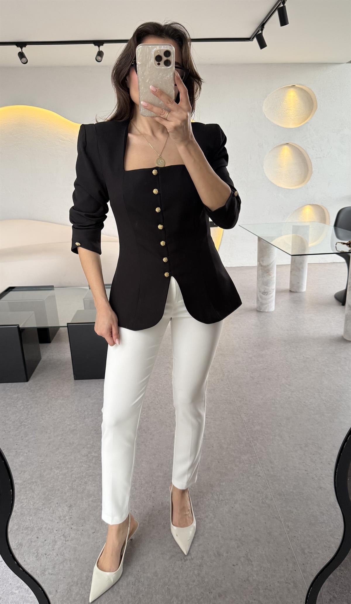 Kiara ultra yüksek bel beyaz dar paça