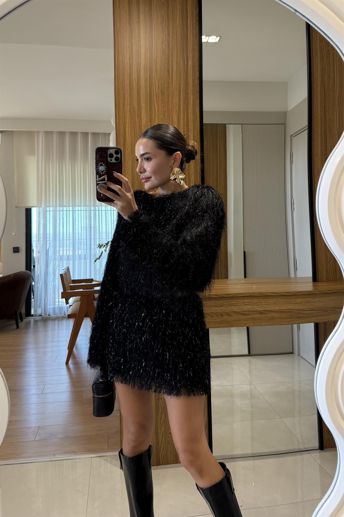 Kiew Siyah Saçaklı Etek Bluz Takım