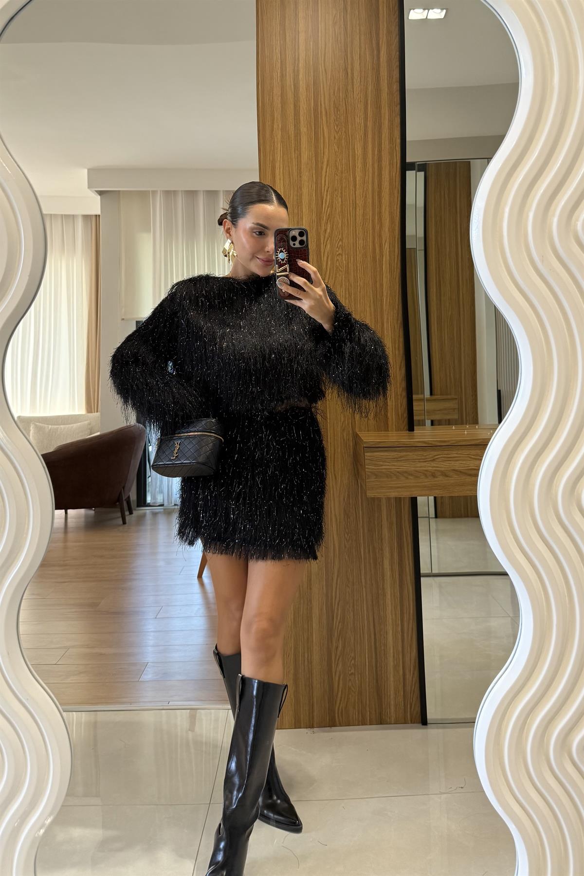 Kiew Siyah Saçaklı Etek Bluz Takım