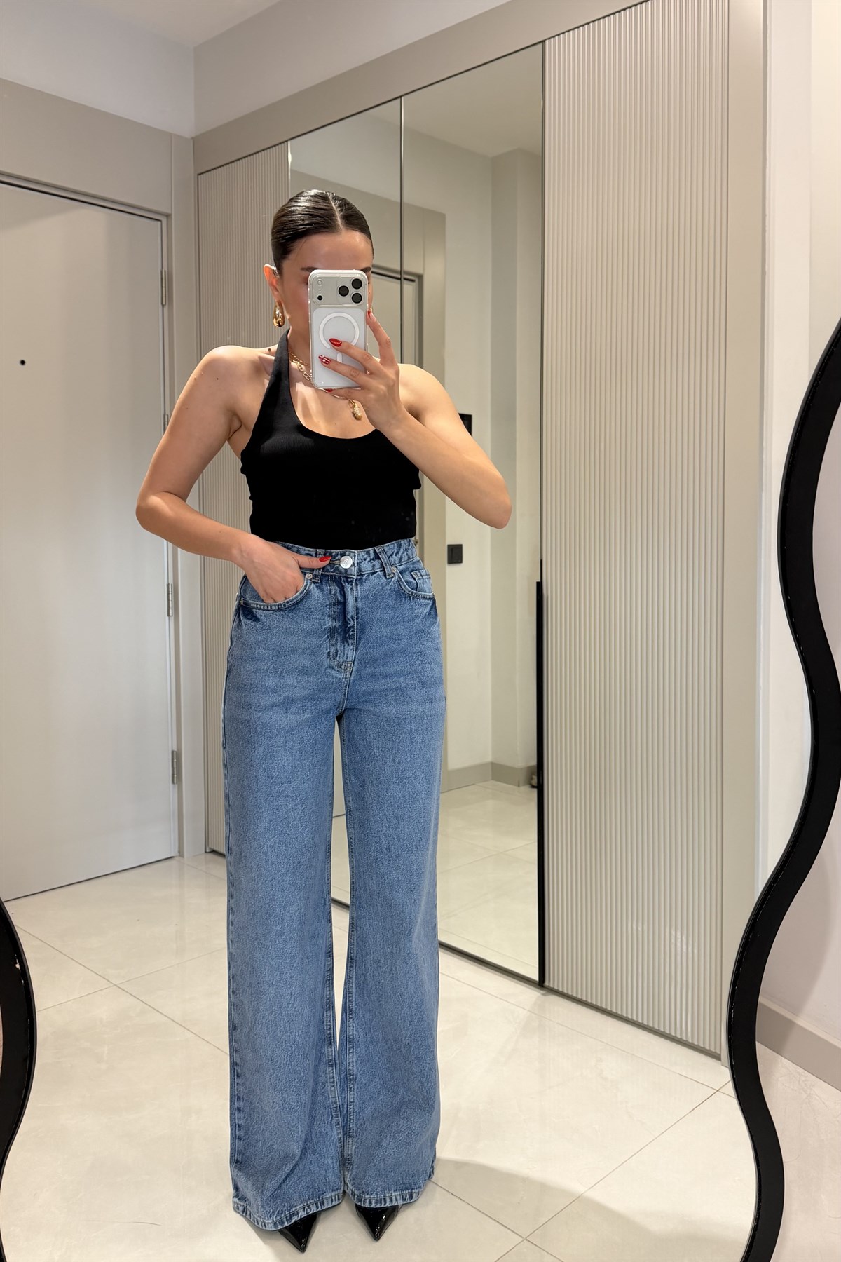 Kindy Yıkama Midblue Wide Leg Jean