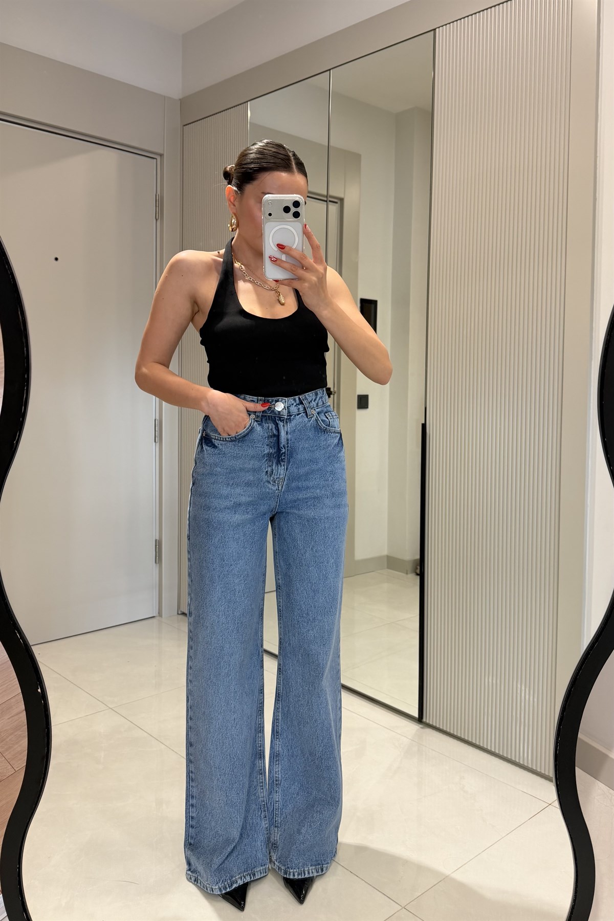 Kindy Yıkama Midblue Wide Leg Jean