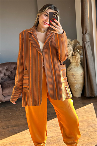 Kiremit çizgili blazer ceket