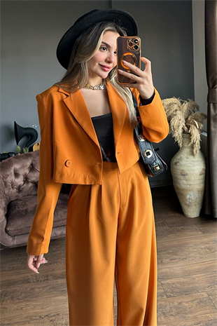 Kiremit renk mini blazer ceket