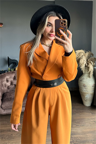 Kiremit renk mini blazer ceket