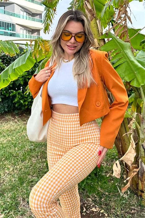 Kiremit renk mini blazer ceket