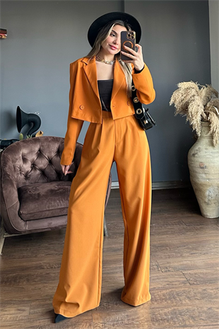 Kiremit renk wide leg palazzo pantolon