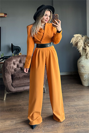 Kiremit renk wide leg palazzo pantolon
