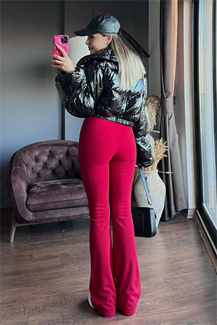 Kırmızı krep kumaş ispanyol pantolon