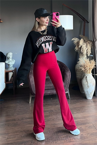 Kırmızı krep kumaş ispanyol pantolon