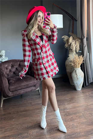 Kırmızı tüvit blazer ceket