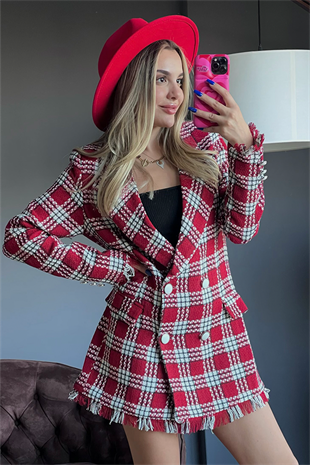 Kırmızı tüvit blazer ceket