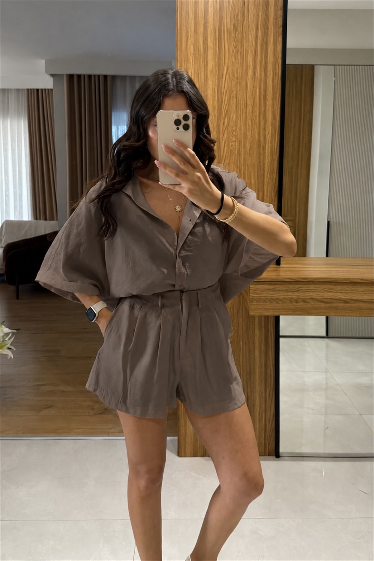 Klara Füme Tensel Şort Gömlek Takım