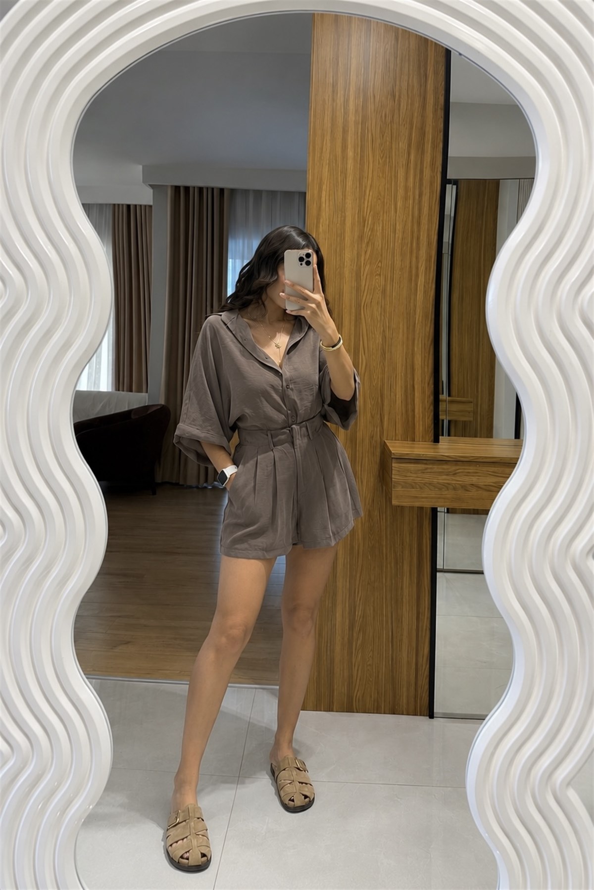 Klara Füme Tensel Şort Gömlek Takım