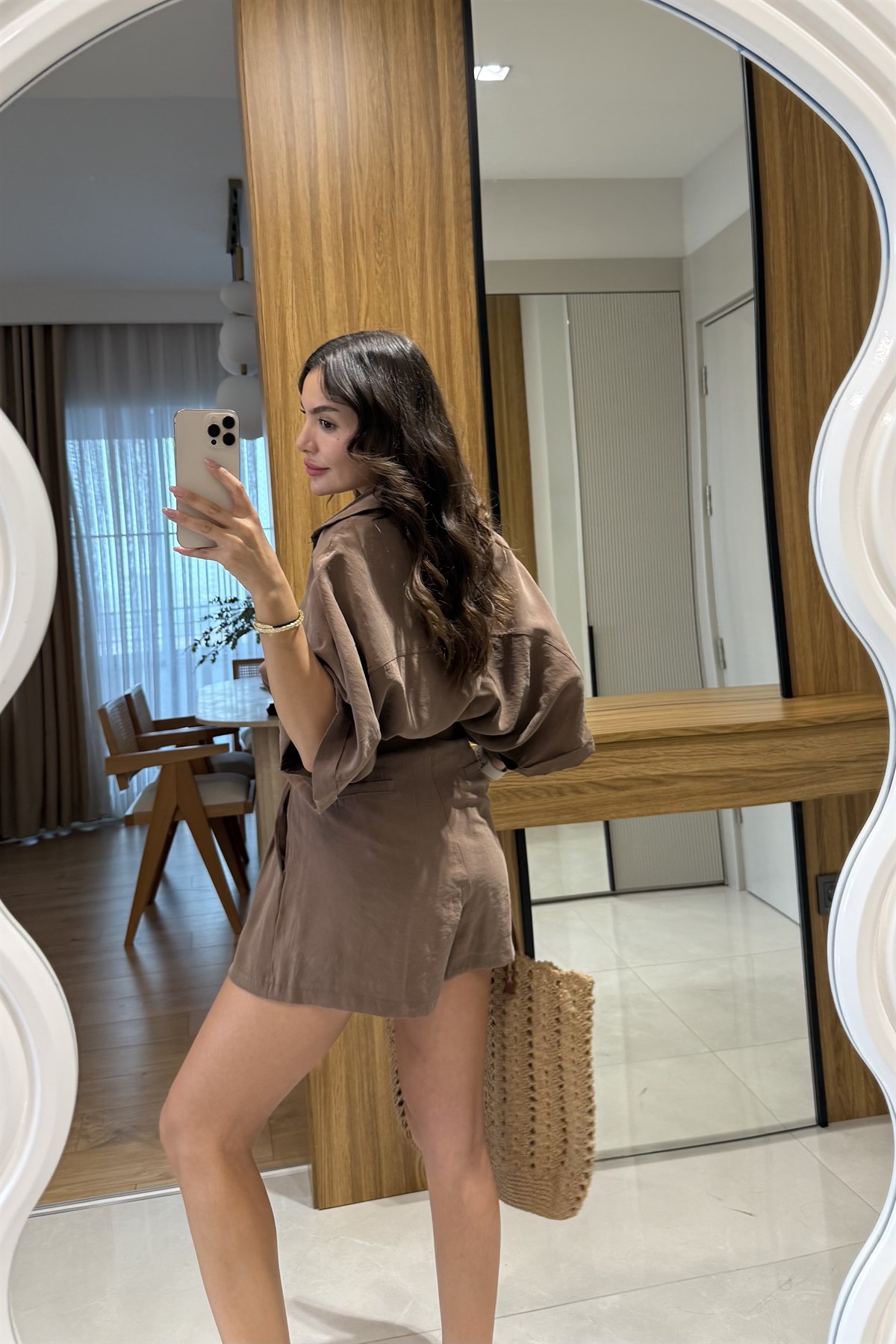 Klara Kahverengi Tensel Şort Gömlek Takım