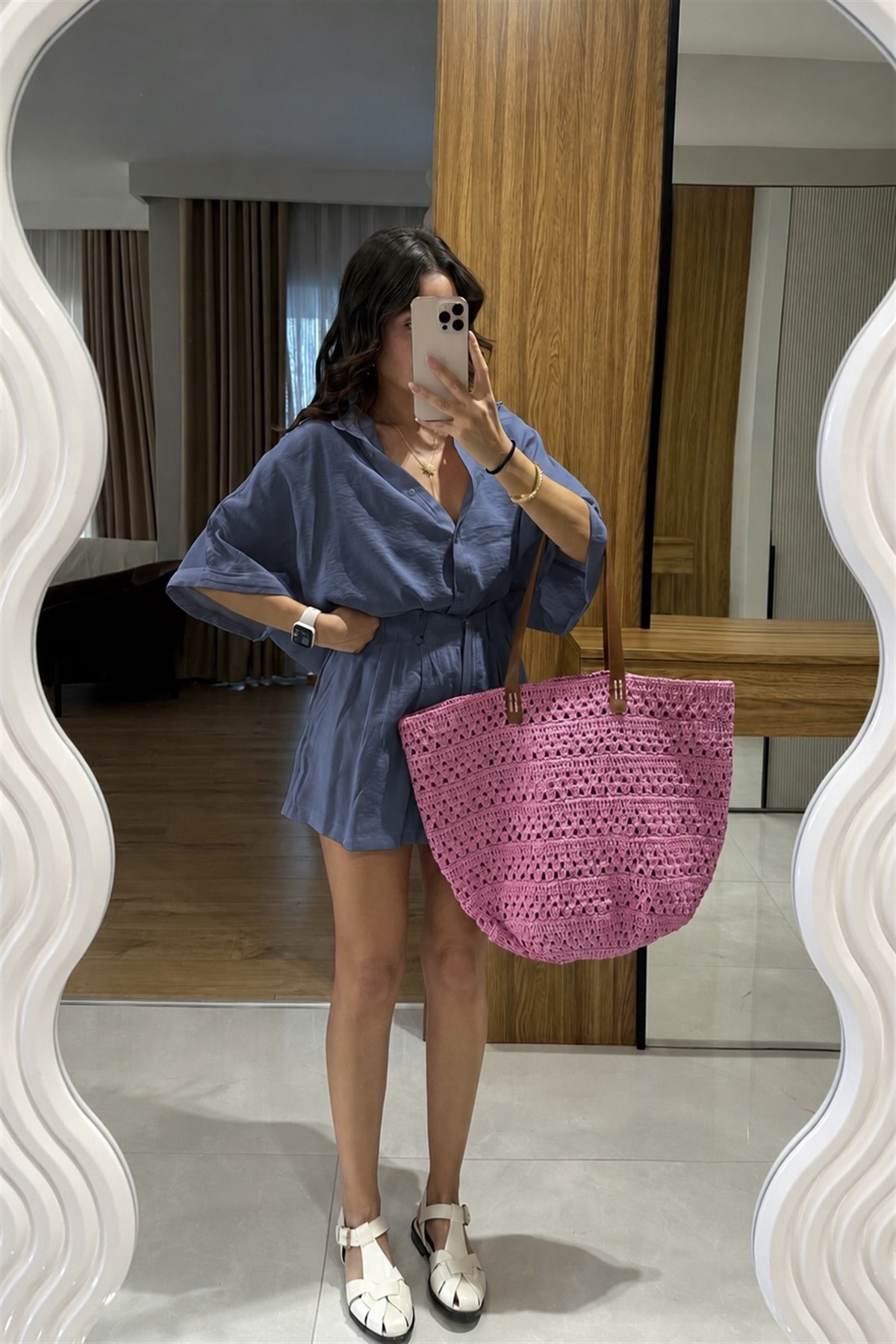 Klara Lacivert Tensel Şort Gömlek Takım