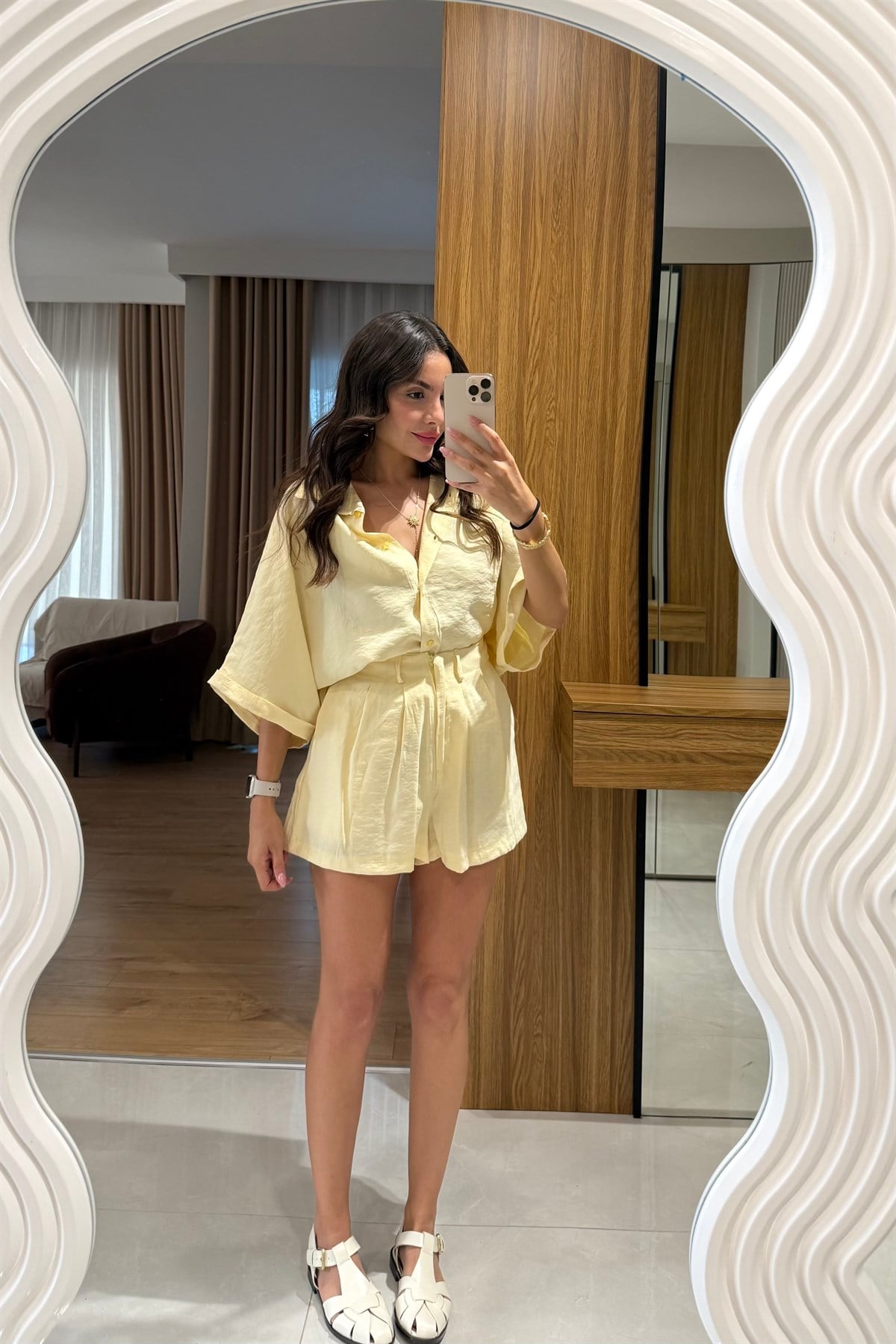 Klara Sarı Tensel Şort Gömlek Takım