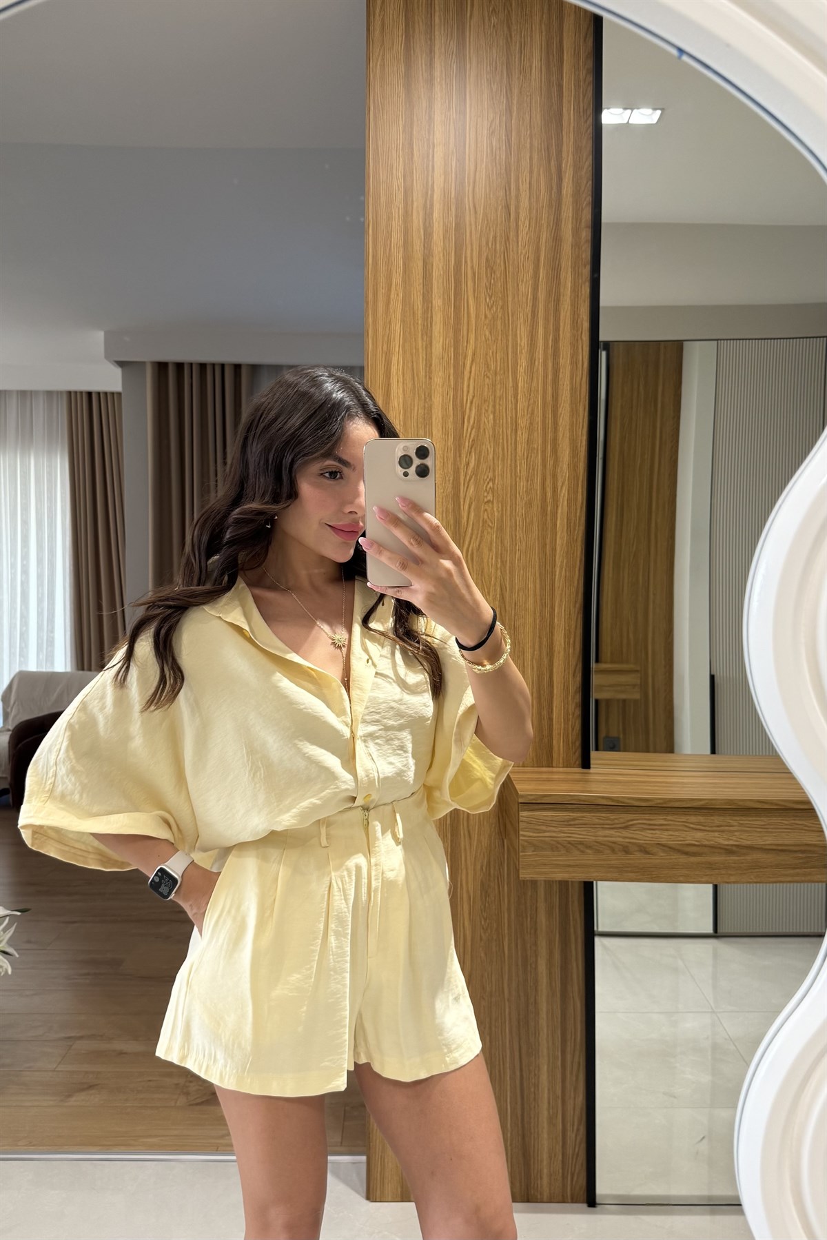 Klara Sarı Tensel Şort Gömlek Takım