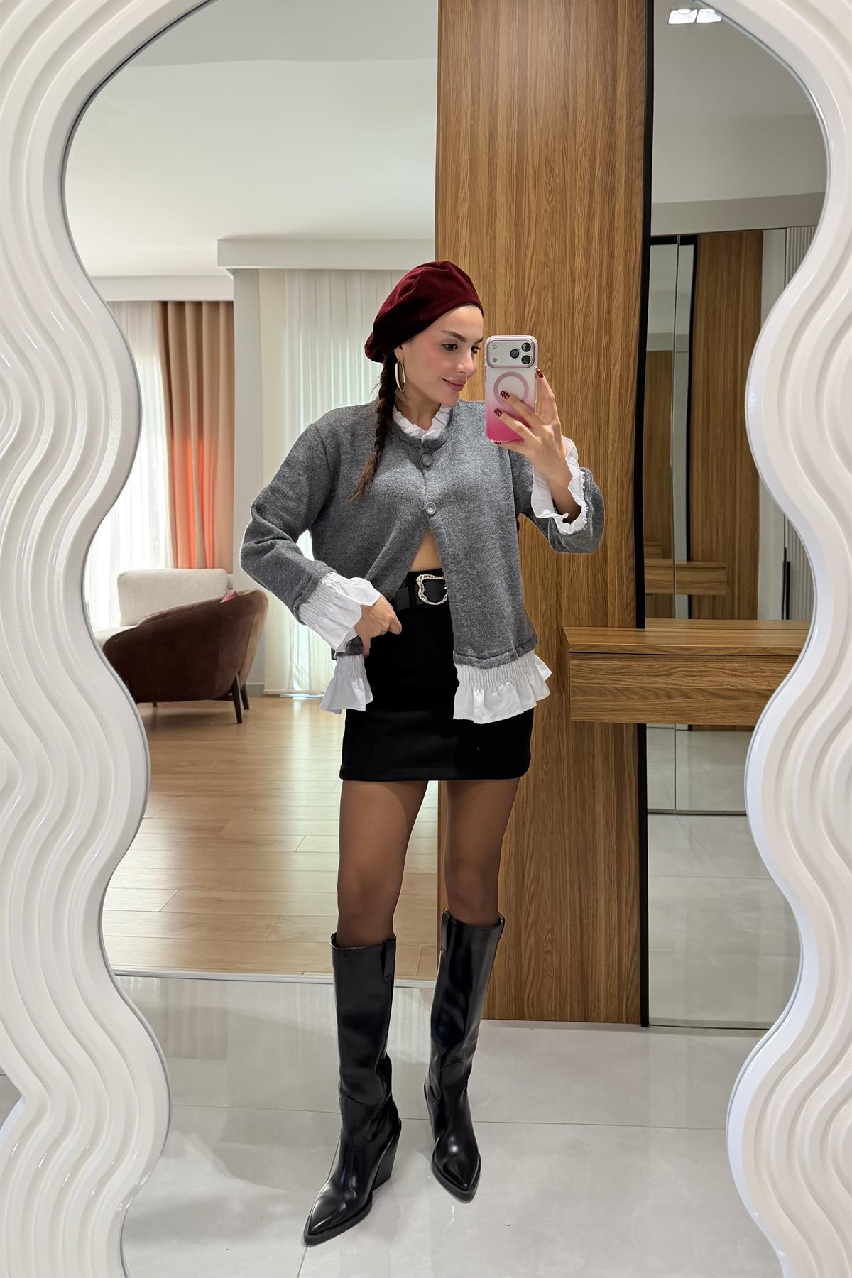 Claren Siyah Kemerli Kaşe Etek