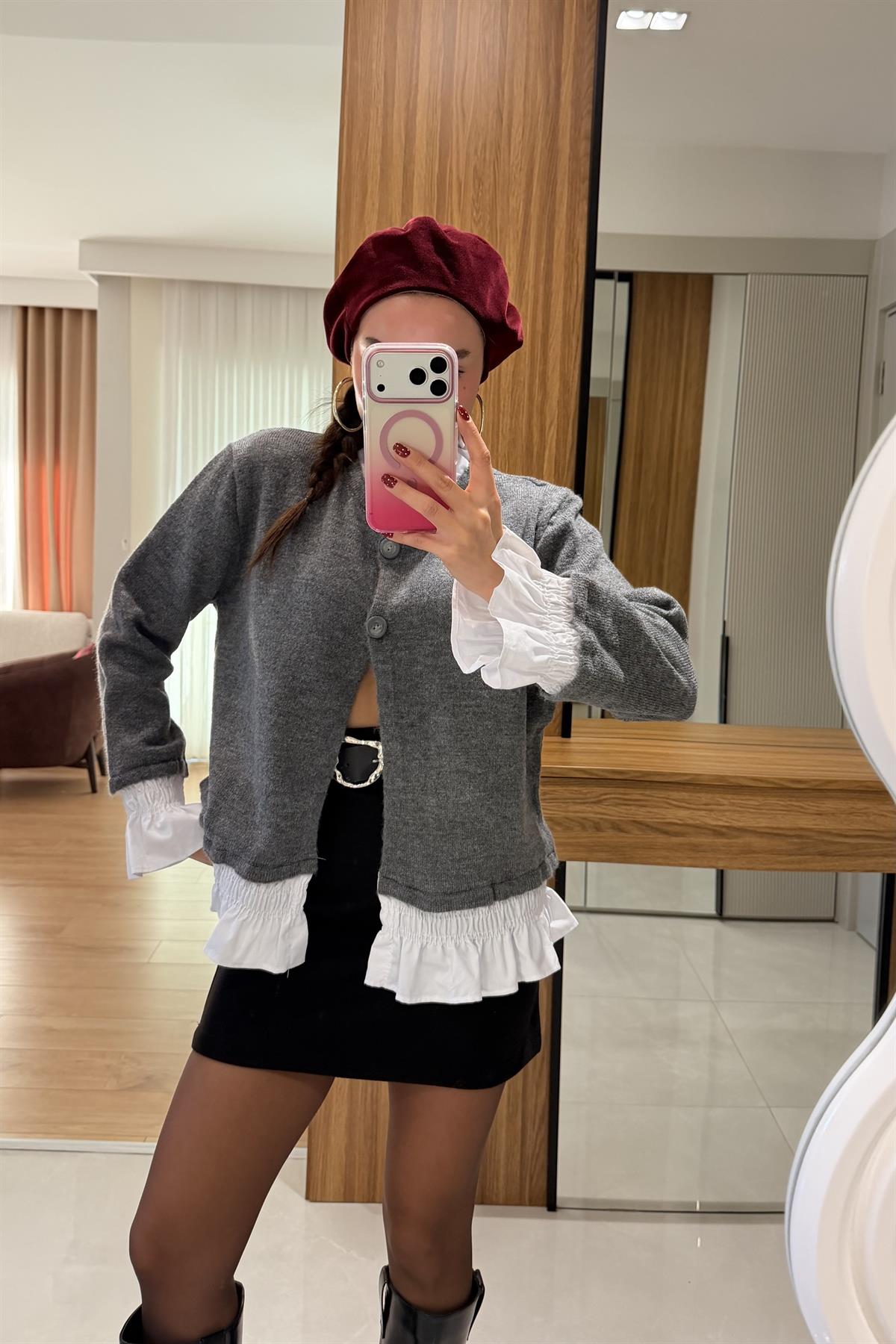 Claren Siyah Kemerli Kaşe Etek