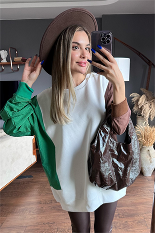 Kolları paraşüt kumaş beyaz sweat