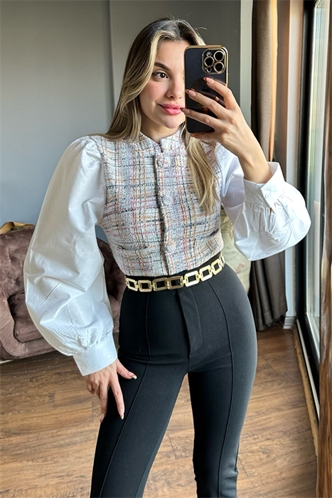 Kolları poplin renkli çizgili tüvit gömlek