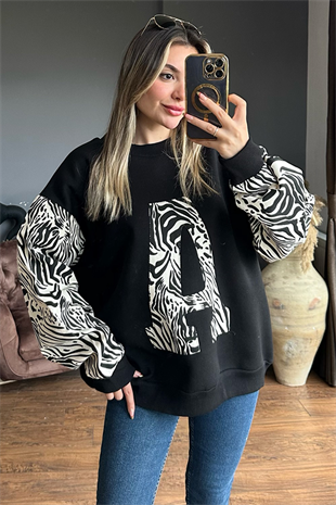 Kolları zebra desen A harfli sweat