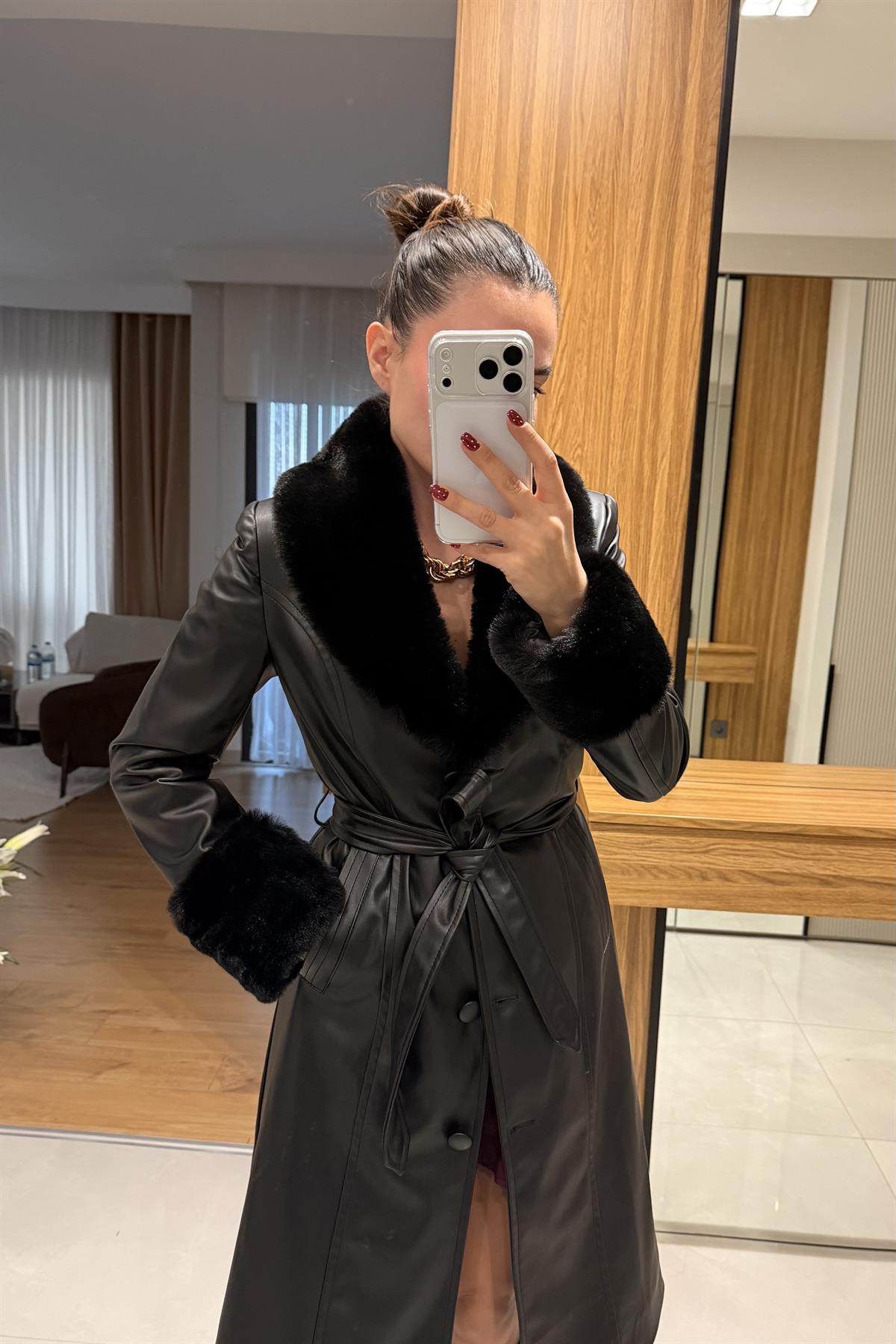 Korel Deri Kürk Detaylı Premium Trenç