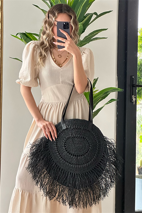 Krem karpuz kol keten elbise