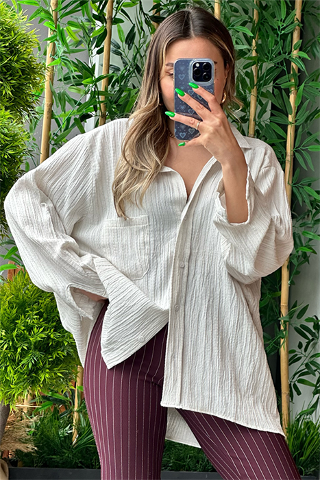 Krem keten piliseli gömlek