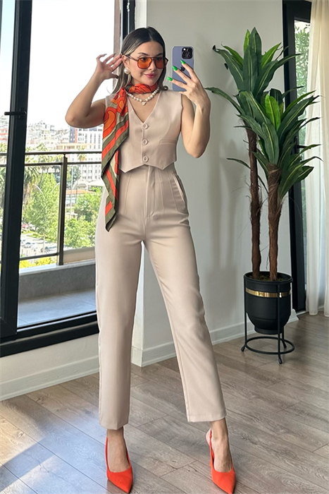 Krem ultra yüksek bel havuç pantolon